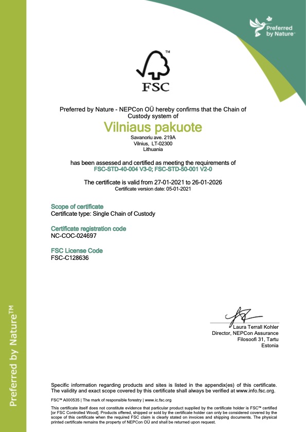 Vilniaus pakuote FSC COC Certificate 5.1.2021