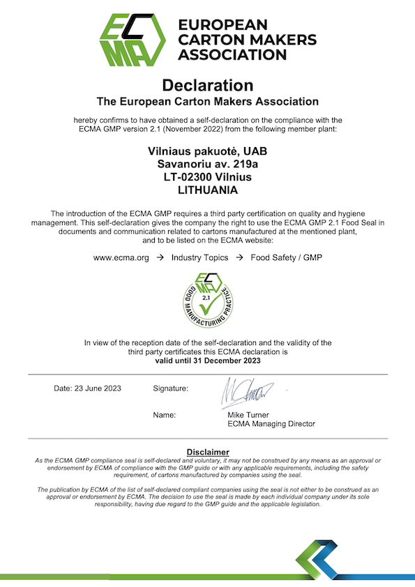 ECMA GMP certificate