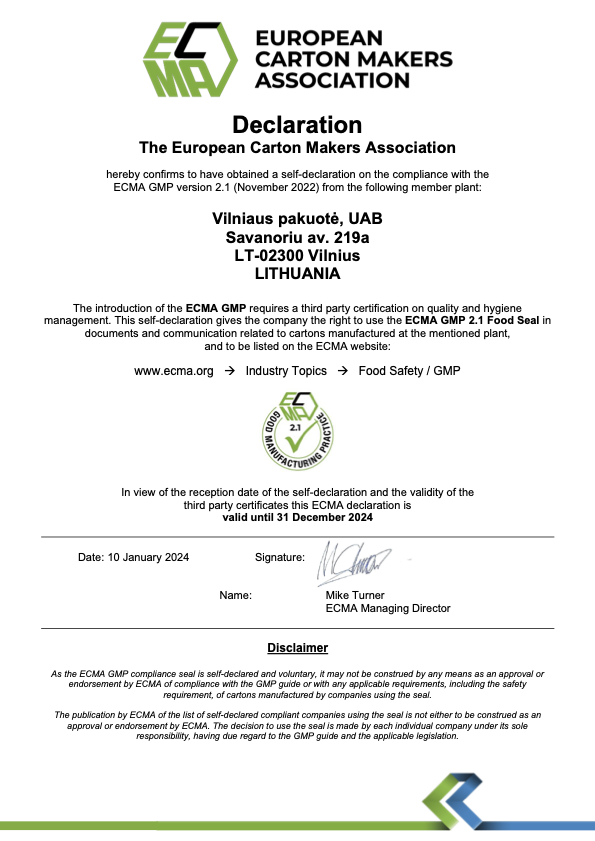ECMA GMP Certificate 2024 - Vilpak