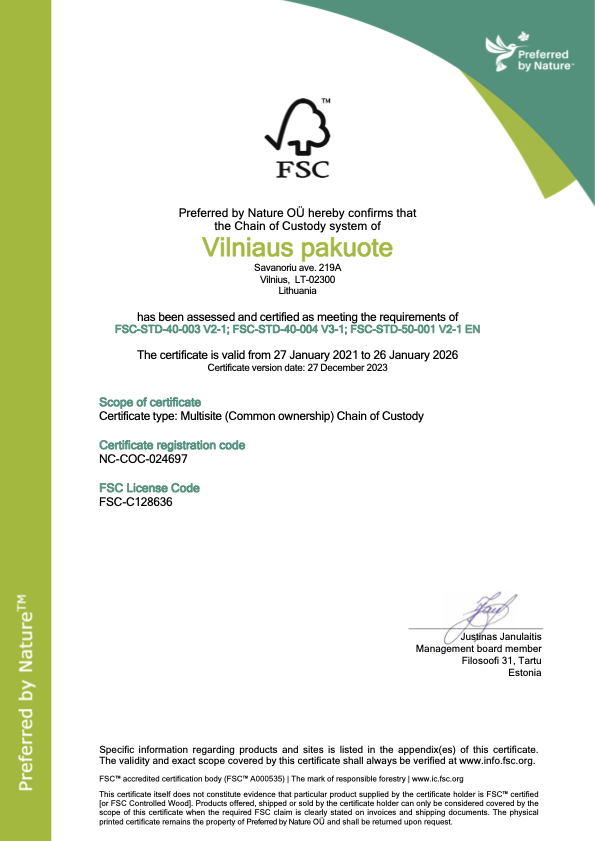 Vilniaus pakuote FSC COC Certificate 27.12.2023
